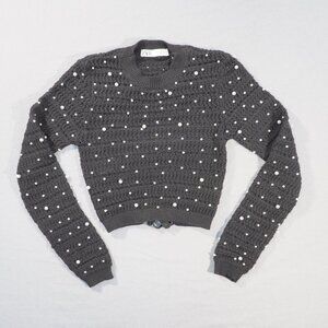 Zara Sweater Womens Large Black Open Back Crop Mock Belly Coquette Fairy Goth